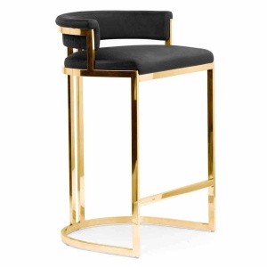 SCAUN DE BAR VEGAS, 60 CM, NEGRU/AURIU, TAPITERIE DIN CATIFEA SI PICIOARE DIN METAL, STIL MODERN