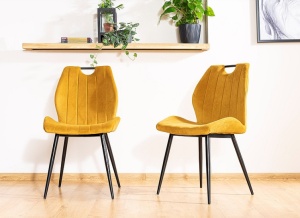 SCAUN DINING ARCO, CURRY BLUVEL 68/NEGRU MAT, TAPITERIE DIN CATIFEA SI PICIOARE DIN METAL, STIL MODERN - Img 1