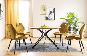 SCAUN DINING ARCO, CURRY BLUVEL 68/NEGRU MAT, TAPITERIE DIN CATIFEA SI PICIOARE DIN METAL, STIL MODERN - Img 2