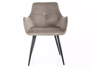 SCAUN DINING GRAPE, BEJ BLUVEL 40/NEGRU MAT, TAPITERIE DIN CATIFEA SI PICIOARE DIN METAL, STIL MODERN - Img 2