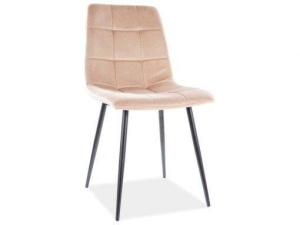 SCAUN DINING MILA, BEJ BLUVEL 28/NEGRU MAT, TAPITERIE DIN CATIFEA SI PICIOARE DIN METAL, STIL MODERN - Img 1