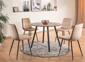 SCAUN DINING MILA, BEJ BLUVEL 28/NEGRU MAT, TAPITERIE DIN CATIFEA SI PICIOARE DIN METAL, STIL MODERN - Img 3