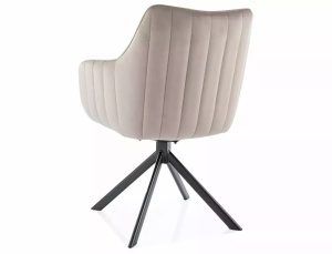 SCAUN PIVOTANT AZALIA, BEJ BLUVEL 40/NEGRU MAT, TAPITERIE DIN CATIFEA SI PICIOARE DIN METAL, STIL MODERN - Img 2