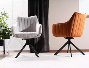 SCAUN PIVOTANT AZALIA, GRI DESCHIS BLUVEL 03/NEGRU MAT, TAPITERIE DIN CATIFEA SI PICIOARE DIN METAL, STIL MODERN - Img 5