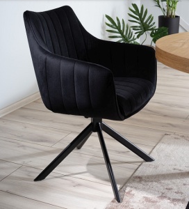 SCAUN PIVOTANT AZALIA, NEGRU BLUVEL 19/NEGRU MAT, TAPITERIE DIN CATIFEA SI PICIOARE DIN METAL, STIL MODERN - Img 1