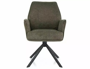 SCAUN PIVOTANT HUGO, OLIVE 77/NEGRU MAT, TAPITERIE DIN STOFA BREGO SI PICIOARE DIN METAL, STIL MODERN - Img 2