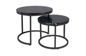 SET 2 MASUTE DE CAFEA AMARO, 43/53 CM, EFECT DE MARMURA NEAGRA/NEGRU, BLAT DIN MDF SI CADRU DIN METAL, STIL MODERN - Img 1