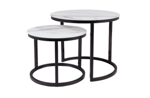 SET 2 MASUTE DE CAFEA ATLANTA C II, 43/53 CM, EFECT DE MARMURA ALBA/NEGRU, BLAT DIN STICLA SECURIZATA SI CADRU DIN METAL, STIL MODERN - Img 1