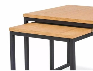 SET 2 MASUTE DE CAFEA LARGO DUO, 40/50 CM, STEJAR/NEGRU, BLAT DIN MDF SI CADRU DIN METAL, STIL MODERN - Img 5