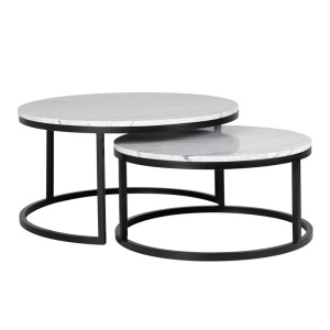 SET 2 MASUTE DE CAFEA LEXINGTON, EFECT DE MARMURA ALBA/NEGRU, DIN MARMURA SI METAL, RICHMOND INTERIORS