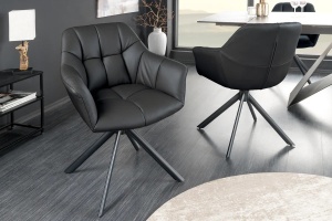 SET 2 SCAUNE ROTATIVE, PAPILLON, 180 GRADE, DIN PIELE SI SUPORT METAL, NEGRU, ARTIM GROUP SELECTION