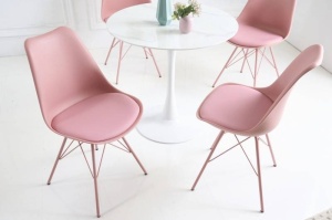 SET 4 SCAUNE, SCANDINAVIA, DIN METAL SI PIELE ECO ROZ
