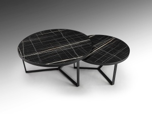 SET MASUTE DE CAFEA NAIRA, 91/71 CM, EFECT DE MARMURA NEAGRA/NEGRU MAT, BLAT DIN MDF LAMINAT SI PICIOARE DIN METAL, STIL MODERN - Img 5