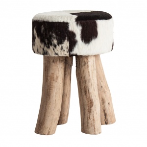 STOOL MIDLAND REF. 28036, CULOARE ALB/ NEGRU, STIL VINTAGE, DIN PIELE NATURALA SI LEMN MASIV DE ULM, VIC