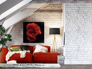 TABLOU DECORATIV ROJO SIAM, 100x100 CM, DIN STICLA SECURIZATA, STIL MODERN
