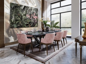 TABLOU DECORATIV TRIPTICO FLAMENCOS, 60x120 CM, DIN STICLA SECURIZATA, STIL MODERN