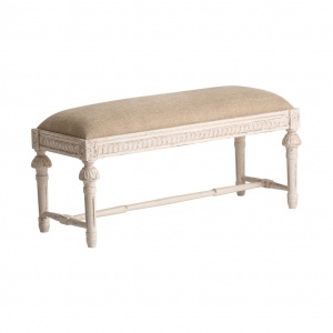 TABURET DE PAT CEPOY REF. 25439, CREM, STIL VINTAGE, DIN LEMN MASIV DE MANGO, BUMBAC, VIC - Img 2