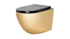 VAS DE TOALETA SUSPENDAT REA CARLO MINI FLAT, AURIU/NEGRU, DIN CERAMICA, CALITATE SUPERIOARA