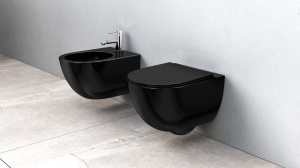 VAS DE TOALETA SUSPENDAT REA CARLO MINI RIMLESS FLAT, NEGRU, DIN CERAMICA, CALITATE SUPERIOARA - Img 2
