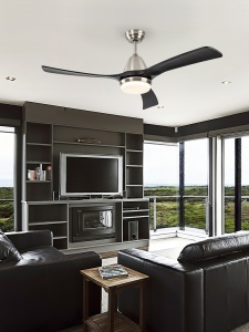 VENTILATOR ASPAS, CU TELECOMANDA, 45/55 CM, NICHEL SATINAT/NEGRU/OPAL, DIN METAL, LEMN SI STICLA, STIL MODERN