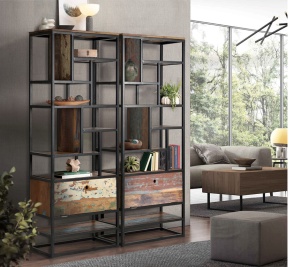 BIBLIOTECA/ORGANIZATOR LEO 213CM, MARO/NEGRU, DIN LEMN RECICLAT SI METAL, GINER Y COLOMER