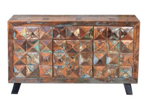 BUFET 150CM, MARO/MULTICOLOR, DIN LEMN MASIV RECICLAT SI METAL, GINER Y COLOMER - Img 2