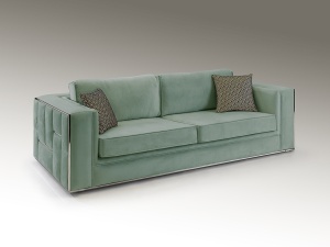CANAPEA BERLIN, 245 CM, VERDE/CROM, TAPITERIE DIN CATIFEA SI DETALII DIN METAL, STIL MODERN