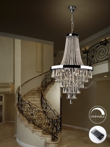 CANDELABRU PALACE, CU TELECOMANDA, 170/270 CM, CROM/FUMURIU/TRANSPARENT, DIN METAL SI STICLA, STIL MODERN