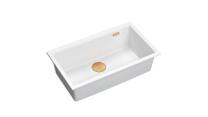 CHIUVETA BUCATARIE REA LOGAN 110, CU DOP, ALB/CUPRU, DIN GRANIT, CALITATE SUPERIOARA