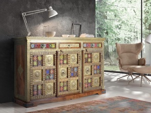 COMODA ARLENE 150CM, STIL ETNIC/DETALII DIN BRONZ, DIN LEMN DE ACACIA, GINER Y COLOMER