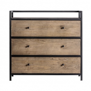 COMODA CU SERTARE STEKI, 28953, CULOARE NEGRU/ NATURAL, STIL INDUSTRIAL, DIN FIER SI LEMN DE ULM, VIC