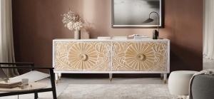 COMODA TV MELISSA 1085, ALB, DIN LEMN DE MANGO SCULPTAT, STIL INDUSTRIAL G&C