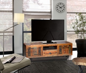 COMODA TV VERRIER 6295, MARO/ MULTICOLOR, DIN LEMN RECICLAT SI METAL, STIL VINTAGE/INDUSTRIAL G&C
