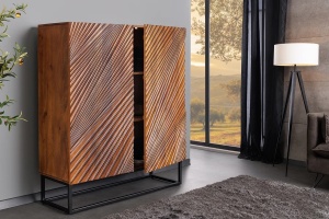 DULAP LIVING 120CM, LINE ART, MARO/NATUR, DIN LEMN MASIV DE MANGO, MDF SI CADRUL DIN METAL - Img 4