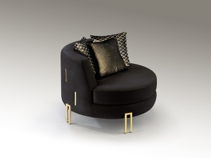 FOTOLIU CONFORTABIL VIENA, 80 CM, NEGRU/AURIU, TAPITERIE DIN CATIFEA SI PICIOARE DIN METAL, STIL MODERN