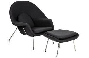 FOTOLIU CU TABURET, COZY, GRI GRAFIT 4/CROM, CU TAPITERIE DIN CASMIR, STIL MODERN