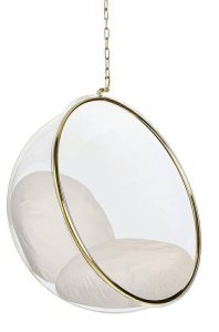 FOTOLIU DE RELAXARE SUSPENDAT, BUBBLE STAND AURIU, METAL, ACRIL SI PERNA CATIFEA BEJ, STIL MODERN