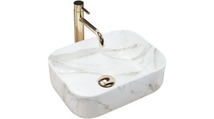LAVOAR REA DEMI MINI, AIAX SHINY, EFECT DE MARMURA ALBA, 40 CM, DIN CERAMICA, CALITATE SUPERIOARA - Img 4