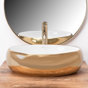 LAVOAR REA LINDA, ALB/AURIU, 48,5 CM, DIN CERAMICA, CALITATE SUPERIOARA - Img 3