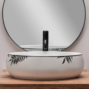 LAVOAR REA SHILA, ALB/NEGRU, 46,5 CM, DIN CERAMICA, CALITATE SUPERIOARA - Img 2