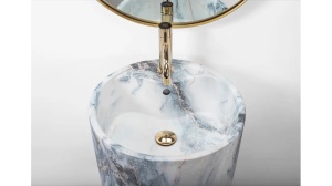 LAVOAR REA STATIV ANYA, GRANIT MAT, 84 CM, EFECT DE MARMURA ALBA MATA, DIN CERAMICA, CALITATE SUPERIOARA - Img 2