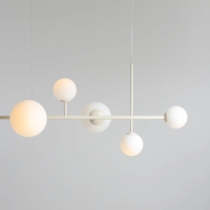 LUSTRA DIONE, 6 BRATE, 110 CM, CREM, DIN STICLA SI METAL, STIL MODERN - Img 3