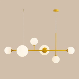 LUSTRA DIONE, 6 BRATE, 110 CM, GALBENA, DIN STICLA SI METAL, STIL MODERN
