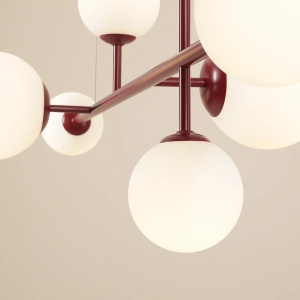 LUSTRA DIONE, 6 BRATE, 110 CM, ROSIE, DIN STICLA SI METAL, STIL MODERN - Img 4