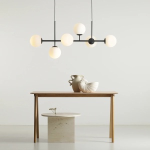 LUSTRA FIN, 6 BRATE, 110 CM, NEGRU/ALB, DIN STICLA SI METAL, STIL MODERN - Img 3