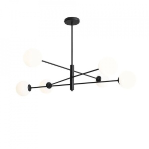 LUSTRA HOMME, 6 BRATE, 61 CM, NEAGRA, DIN STICLA SI METAL, STIL MODERN
