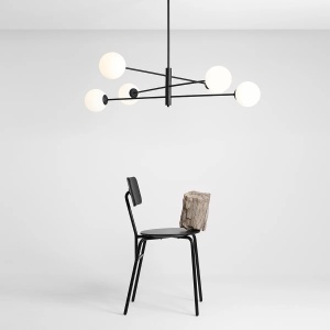 LUSTRA HOMME, 6 BRATE, 61 CM, NEAGRA, DIN STICLA SI METAL, STIL MODERN - Img 5