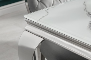 MASA DE LUX BAROCK 200CM, METAL ARGINTIU SI STICLA, CARE IMITA MARMURA - Img 3