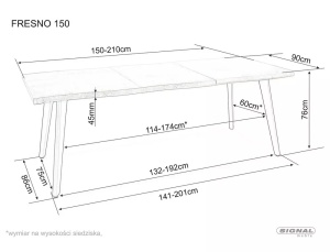 MASA DINING EXTENSIBILA FRESNO, 150/210 CM, STEJAR ARTISAN/NEGRU, BLAT DIN MDF, FURNIR SI PICIOARE DIN METAL, STIL MODERN - Img 8