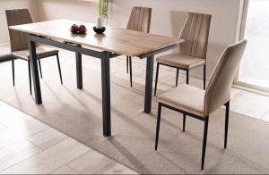 MASA DINING, EXTENSIBILA, GD-017, STEJAR/NEGRU MAT, 110(170)X74, DIN MDF, FURNIR SI METAL, STIL MODERN, SIGNAL - Img 3